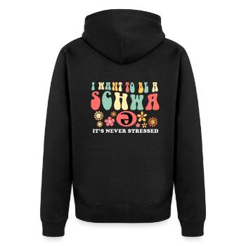 Ich will ein Schwa sein, der nie gestresst ist - Unisex Premium Bio Zip Hoodie - Schwarz - Hinten - Nico (187cm)