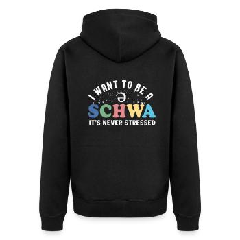 Ich will ein Schwa sein, es ist nie gestresst - Unisex Premium Bio Zip Hoodie - Schwarz - Hinten - Nico (187cm)