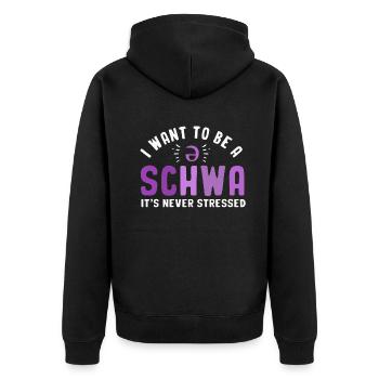 Ich will ein Schwa sein, es ist nie gestresst - Unisex Premium Bio Zip Hoodie - Schwarz - Hinten - Nico (187cm)
