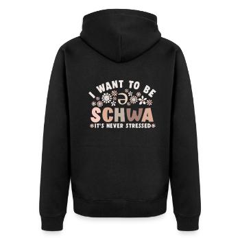 Ich will ein Schwa sein, es ist nie gestresst - Unisex Premium Bio Zip Hoodie - Schwarz - Hinten - Nico (187cm)
