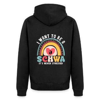 Ich will ein Schwa sein, es ist nie gestresst - Unisex Premium Bio Zip Hoodie - Schwarz - Hinten - Nico (187cm)