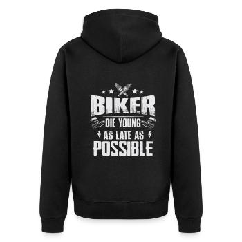 Biker Die Young Late Vintage Motorcycle Club - Unisex Premium Bio Zip Hoodie - Schwarz - Hinten - Nico (187cm)