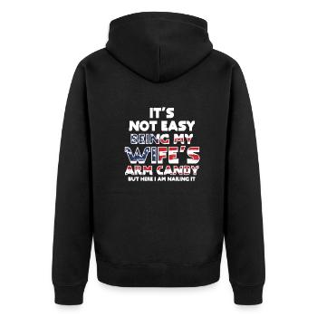 ES IST NICHT EINFACH, DAS ARMBONBON MEINER FRAU ZU SEIN - Unisex Premium Bio Zip Hoodie - Schwarz - Hinten - Nico (187cm)