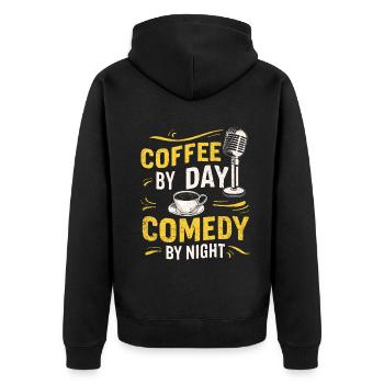 Kaffee bei Tag Comedy bei Nacht Komiker - Unisex Premium Bio Zip Hoodie - Schwarz - Hinten - Nico (187cm)