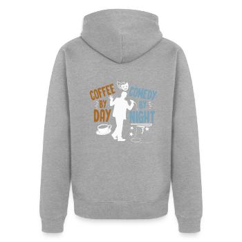 Café Le Jour Comédie La Nuit Comédien - Veste à capuche bio Premium Unisexe - gris chiné - Dos - Nico (187cm)