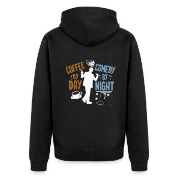 Kaffee bei Tag Comedy bei Nacht Komiker - Unisex Premium Bio Zip Hoodie - Schwarz - Hinten - Nico (187cm)
