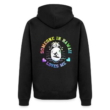 Jemand auf Hawaii liebt mich - Unisex Premium Bio Zip Hoodie - Schwarz - Hinten - Nico (187cm)