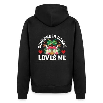 Jemand auf Hawaii liebt mich - Unisex Premium Bio Zip Hoodie - Schwarz - Hinten - Nico (187cm)