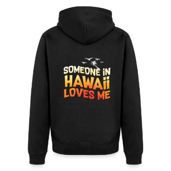 Jemand auf Hawaii liebt mich - Unisex Premium Bio Zip Hoodie - Schwarz - Hinten - Nico (187cm)
