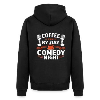 Kaffee bei Tag Comedy bei Nacht Komiker - Unisex Premium Bio Zip Hoodie - Schwarz - Hinten - Nico (187cm)