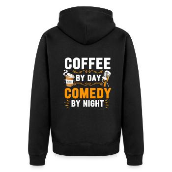 Kaffee bei Tag Comedy bei Nacht Komiker - Unisex Premium Bio Zip Hoodie - Schwarz - Hinten - Nico (187cm)