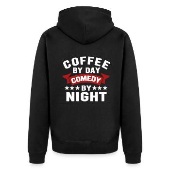 Kaffee bei Tag Comedy bei Nacht Komiker - Unisex Premium Bio Zip Hoodie - Schwarz - Hinten - Nico (187cm)