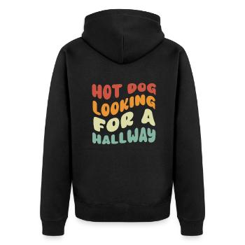 Hot Dog auf der Suche nach einem Flur - Unisex Premium Bio Zip Hoodie - Schwarz - Hinten - Nico (187cm)