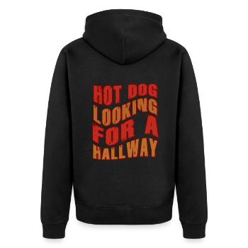 Hot Dog sucht einen Flur - Unisex Premium Bio Zip Hoodie - Schwarz - Hinten - Nico (187cm)