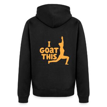 Ich bin Ziege, diese Yoga-Enthusiastin - Unisex Premium Bio Zip Hoodie - Schwarz - Hinten - Nico (187cm)