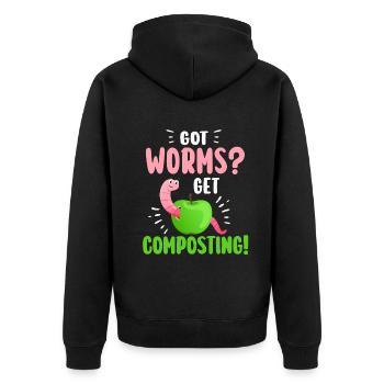 Wurmfarmer Wurmkompost Niedliche Männer Frauen - Unisex Premium Bio Zip Hoodie - Schwarz - Hinten - Nico (187cm)