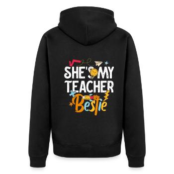 Teacher Besties Because Going Crazy - Unisex Premium Organic Zip Hoodie - black - Back - Nico (187cm)