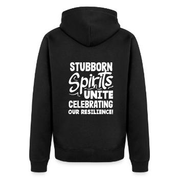 Stubborn Spirits Unite: Celebrating Our Resilience - Unisex Premium Organic Zip Hoodie - black - Back - Nico (187cm)