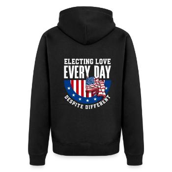 Electing Love Every Day Unity Patriotic American - Unisex Premium Bio Zip Hoodie - Schwarz - Hinten - Nico (187cm)