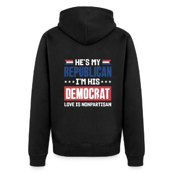 United In Love Unity Patriotic American - Unisex Premium Bio Zip Hoodie - Schwarz - Hinten - Nico (187cm)