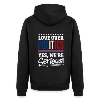 United In Love Unity Patriotic American - Unisex Premium Bio Zip Hoodie - Schwarz - Hinten - Nico (187cm)