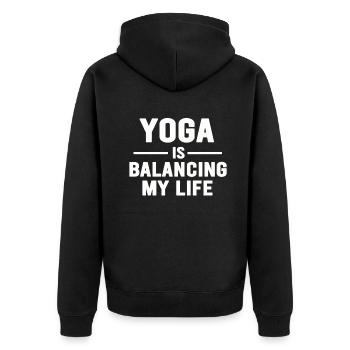 Le yoga équilibre ma vie - Veste à capuche bio Premium Unisexe - noir - Dos - Nico (187cm)