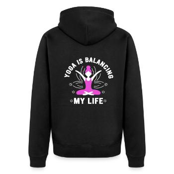 Le yoga équilibre ma vie - Veste à capuche bio Premium Unisexe - noir - Dos - Nico (187cm)