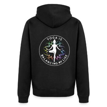 Le yoga équilibre ma vie - Veste à capuche bio Premium Unisexe - noir - Dos - Nico (187cm)