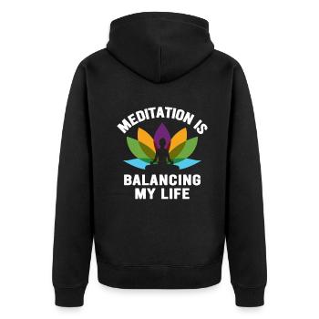Meditation balanciert mein Leben aus - Unisex Premium Bio Zip Hoodie - Schwarz - Hinten - Nico (187cm)
