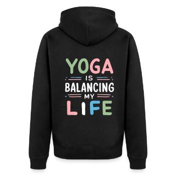 Le yoga équilibre ma vie - Veste à capuche bio Premium Unisexe - noir - Dos - Nico (187cm)