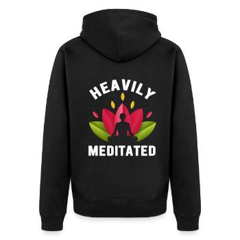 Heavily Meditated - Unisex Premium Organic Zip Hoodie - black - Back - Nico (187cm)