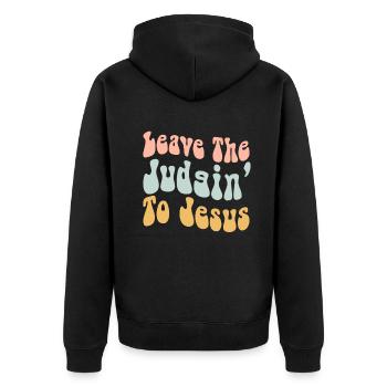 Überlassen Sie das Urteil Jesus - Unisex Premium Bio Zip Hoodie - Schwarz - Hinten - Nico (187cm)