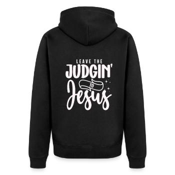 Überlassen Sie das Urteil Jesus - Unisex Premium Bio Zip Hoodie - Schwarz - Hinten - Nico (187cm)