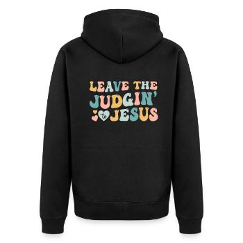 Überlassen Sie das Urteil Jesus - Unisex Premium Bio Zip Hoodie - Schwarz - Hinten - Nico (187cm)