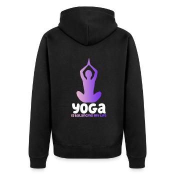 Le yoga équilibre ma vie - Veste à capuche bio Premium Unisexe - noir - Dos - Nico (187cm)