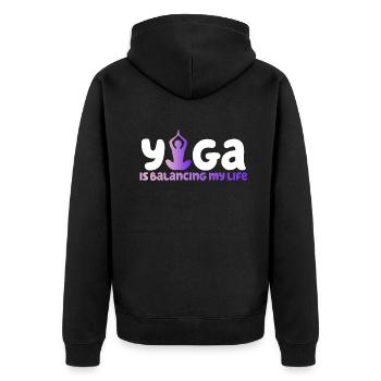 Le yoga équilibre ma vie - Veste à capuche bio Premium Unisexe - noir - Dos - Nico (187cm)