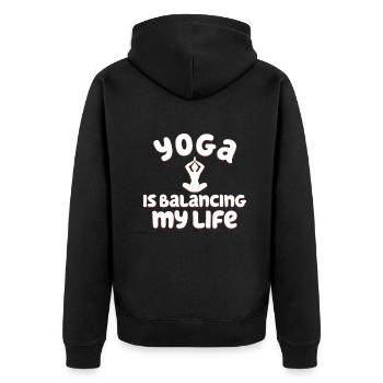 Le yoga équilibre ma vie - Veste à capuche bio Premium Unisexe - noir - Dos - Nico (187cm)