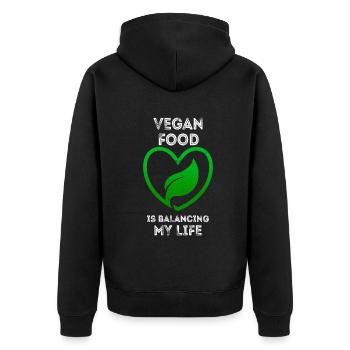 Veganes Essen bringt mein Leben in Einklang - Unisex Premium Bio Zip Hoodie - Schwarz - Hinten - Nico (187cm)