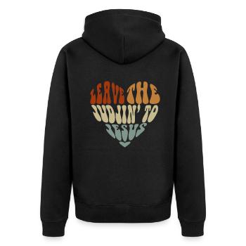 Überlassen Sie das Urteil Jesus - Unisex Premium Bio Zip Hoodie - Schwarz - Hinten - Nico (187cm)