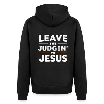 Überlassen Sie das Urteil Jesus - Unisex Premium Bio Zip Hoodie - Schwarz - Hinten - Nico (187cm)