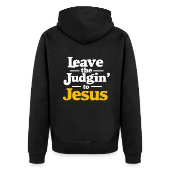 Überlassen Sie das Urteil Jesus - Unisex Premium Bio Zip Hoodie - Schwarz - Hinten - Nico (187cm)