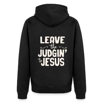 Überlassen Sie das Urteil Jesus - Unisex Premium Bio Zip Hoodie - Schwarz - Hinten - Nico (187cm)
