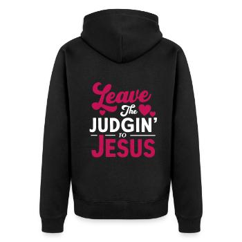 Überlassen Sie das Urteil Jesus - Unisex Premium Bio Zip Hoodie - Schwarz - Hinten - Nico (187cm)