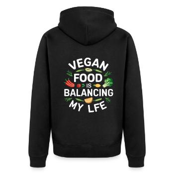 Veganes Essen bringt mein Leben in Einklang - Unisex Premium Bio Zip Hoodie - Schwarz - Hinten - Nico (187cm)