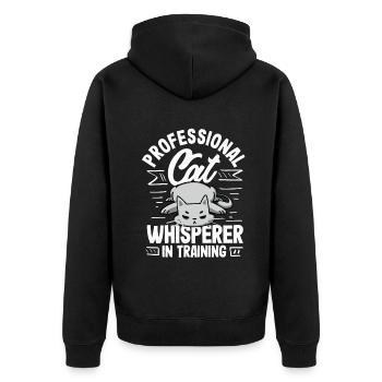 Professional Cat Whisperer In Training - Funny - Unisex Premium Organic Zip Hoodie - black - Back - Nico (187cm)