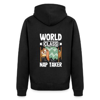 Preneur de sieste de classe mondiale Paresseux drôle - Veste à capuche bio Premium Unisexe - noir - Dos - Nico (187cm)