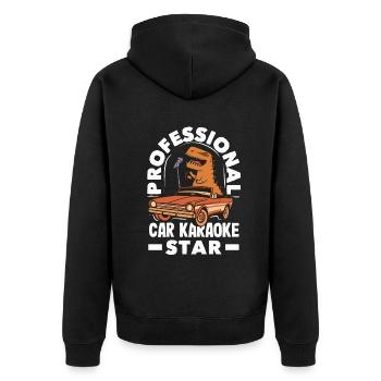 Professional Car Karaoke Star Funny Dinosaur - Unisex Premium Bio Zip Hoodie - Schwarz - Hinten - Nico (187cm)