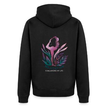 Meditation balanciert mein Leben aus - Unisex Premium Bio Zip Hoodie - Schwarz - Hinten - Nico (187cm)