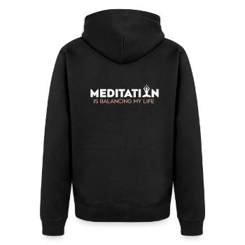 Meditation balanciert mein Leben aus - Unisex Premium Bio Zip Hoodie - Schwarz - Hinten - Nico (187cm)