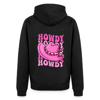 Western Country Texas Cowboyhut - Unisex Premium Bio Zip Hoodie - Schwarz - Hinten - Nico (187cm)